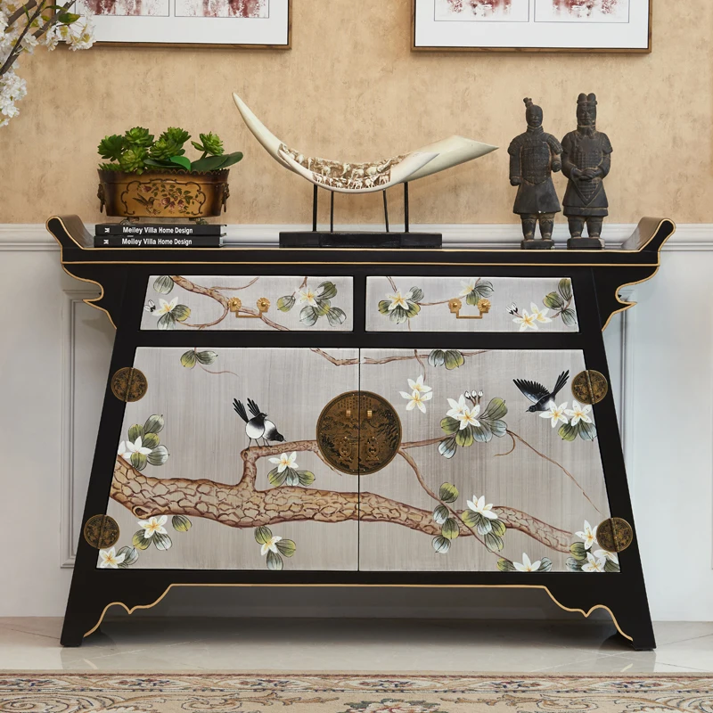 

TTUpturned Head Black Gold-painted High-end Villa Model Room Clubhouse Entrance Foyer Decorative Cabinet