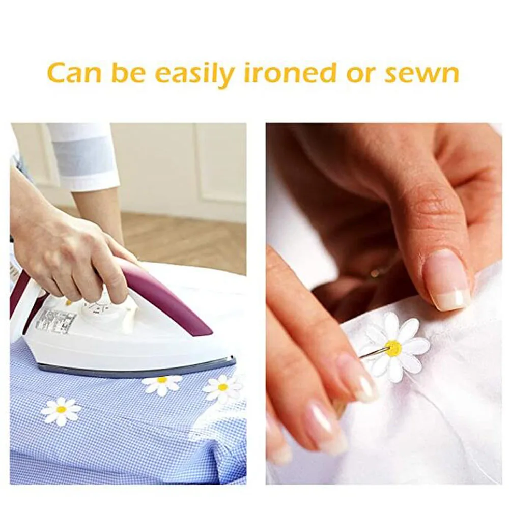10Pcs White Daisy Flower Iron On Patches Clothing Embroidered Sew Bags Accessories Applique Repair Patch view 3