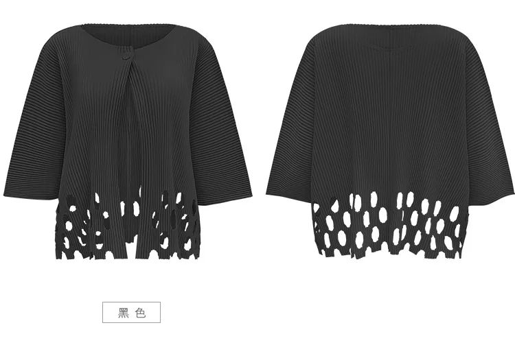 Miyake Plissierter Damen-Cardigan mit Ausschnitten, Einzelknopf, 3/4-Ärmel, Leicht, Locker, Einfarbig, Lässig, Sommer, Damen-Oberbekleidung – Detail 16