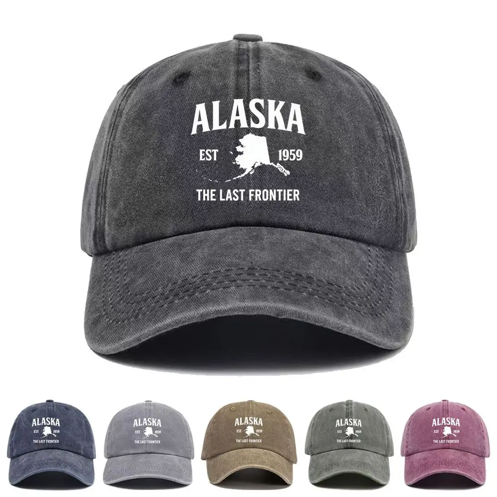 Vintage Washed Baseball Cap Alaska The Last Frontier Print Graphic Unisex Streetwear Casual Trucker Style Summer Cotton Sun Hat