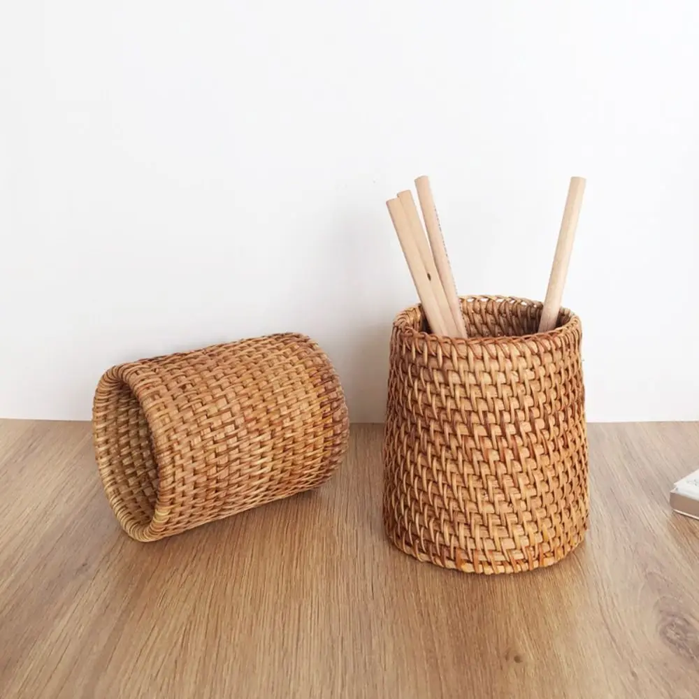 New Rattan Pencil Holder Handmade Home Decoration Pen Container Tableware Storage Household Storage Box