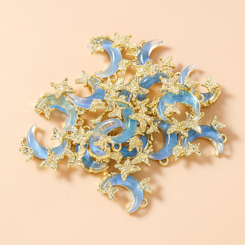 5 Stück 15x18mm Zarte Kristall-Schmetterlings-Mond-Anhänger für die Herstellung von Halsketten, Ohrringen, Armbändern, DIY-Bastelarbeiten und Schmuckzubehör – Detail 7