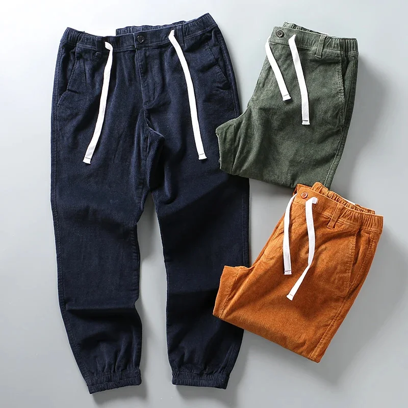 

Thickened Corduroy Casual Pants Men's Fashion Retro Straight Closed Warm Striped Velvet Trousers Outdoor Sports Clothes Overalls