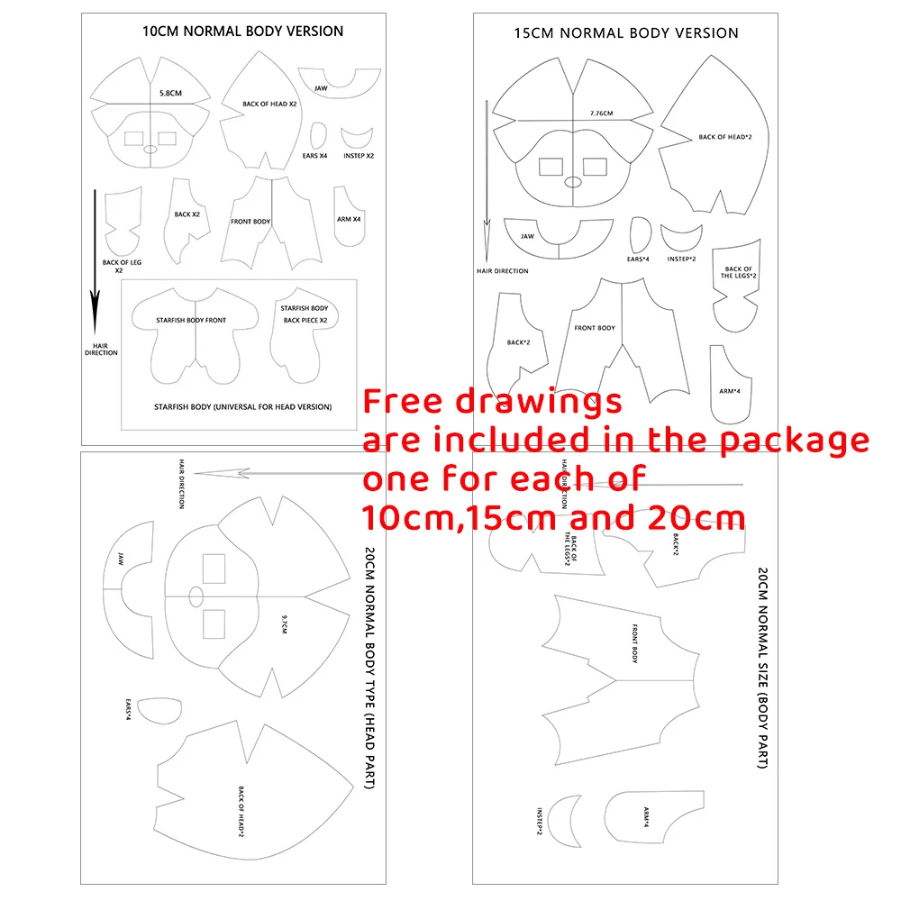 20Cm 15Cm Katoen Pop Materiaal Diy Kit Tutorial Handgemaakt Materiaal Pakket Gratis Tutorial 5Mm Haardoek (150 Kleuren Optioneel)