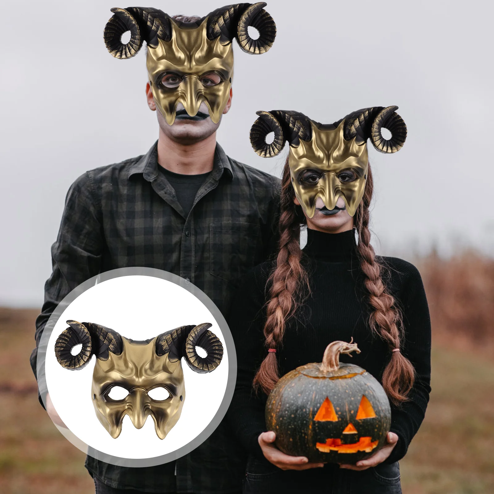 Decorative Face Mask Halloween Party Prop Horn Cosplay Ornament Animal Head Holiday Ram Horns The