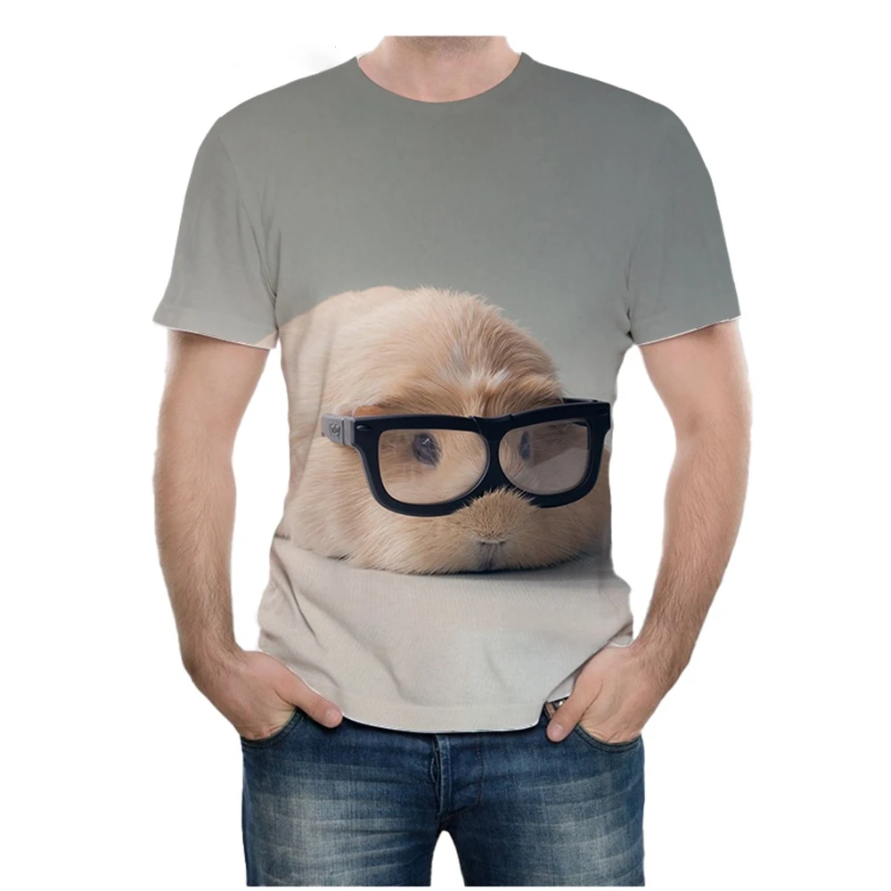 Summer new fashion novel animal guinea pig 3D printing cute guinea pig pattern casual comfortable short sleeved T-shirt view 2