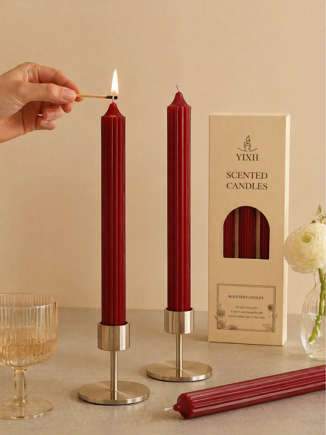 4個入り 25cm ワインレッド アロマセラピーキャンドルセ - Home Fragrance No 4 のレビューと価格