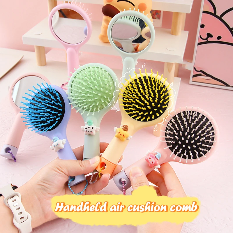 Sanrio 2in1 Mirror Comb Massage Air Bag Comb Ello Kitty Pochacco Melody Cartoon Fluffy Shape Give A Gift To A Girl