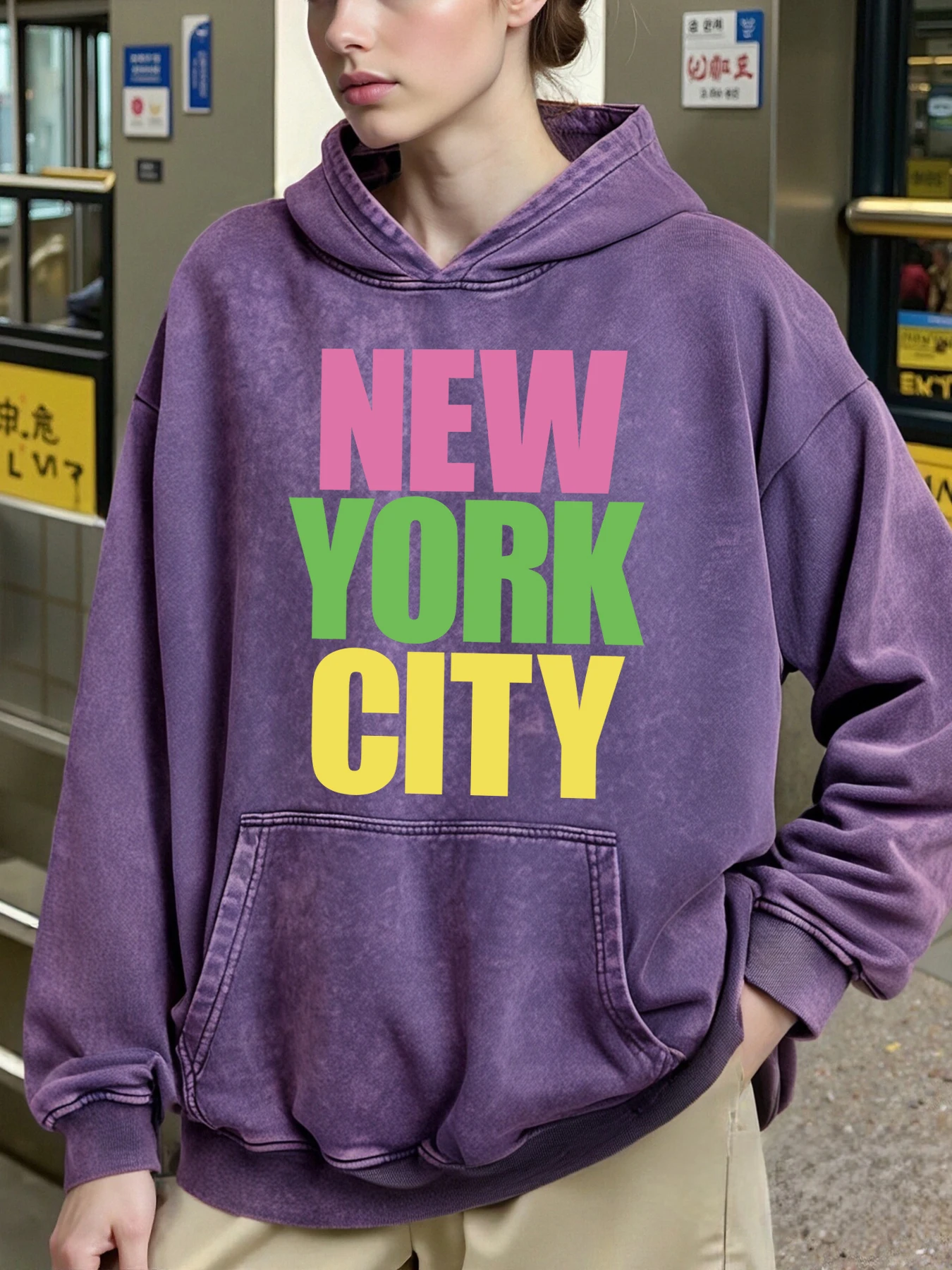 Sudadera con capucha con estampado de Nueva York City y EE. UU. para mujer, sudaderas con capucha holgadas y lavadas, ropa deportiva informal de algodón para correr, Jersey cómodo