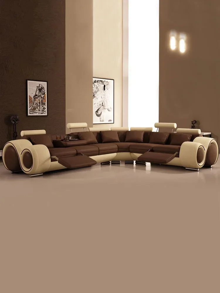 Creative leather functional sofa simple modern living room luxury villa large sofa combination personality fashion sofa