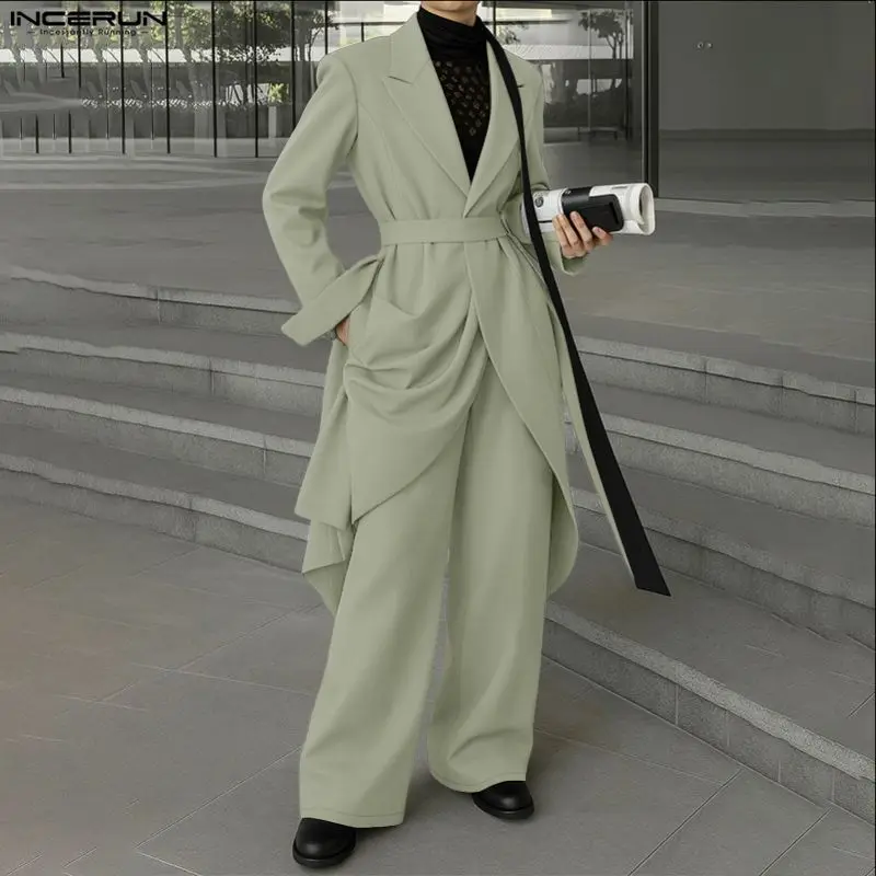 

INCERUN Men Sets Solid Color Long Sleeve Long Style Blazer & Pants Two Pieces Sets Loose Streetwear Fashion Men's Casual Suits