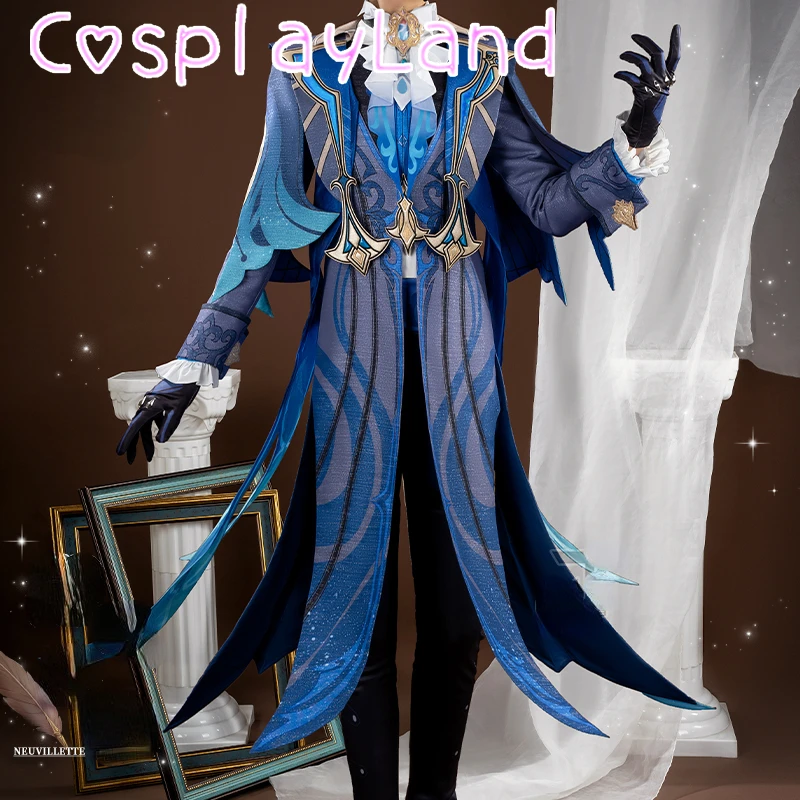 Genshin Impact-traje de juego de juez de Neuvillette para hombre, traje de Cosplay Noble, traje de juego de rol para fiesta de Halloween