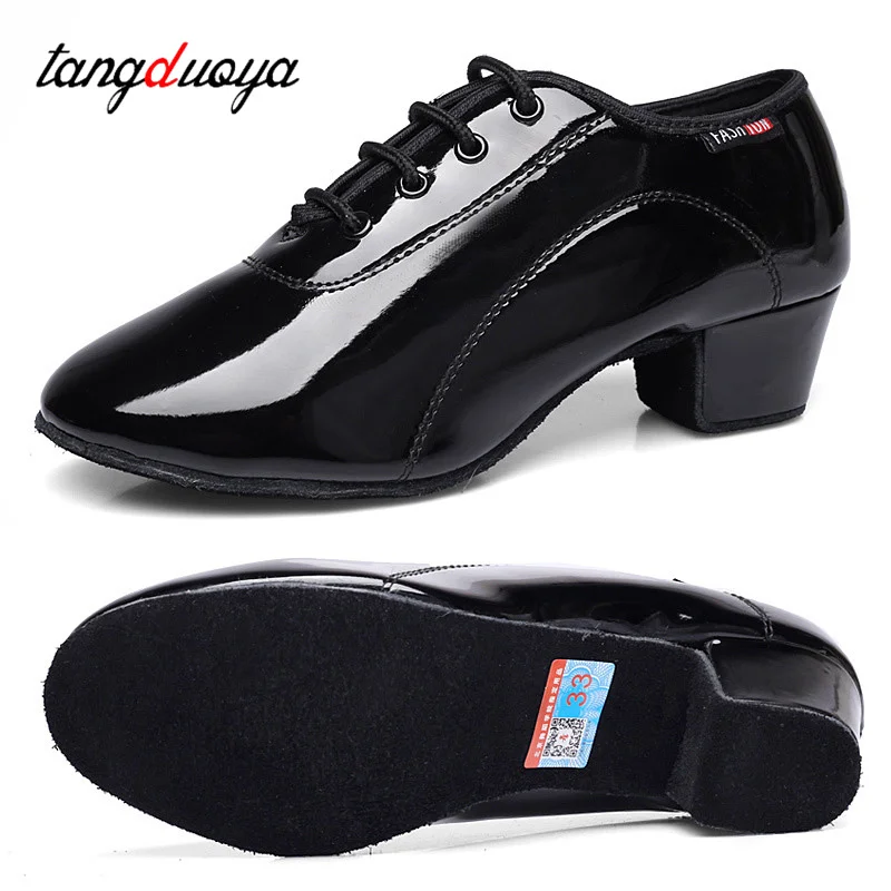 Latin Dance Shoes For Women/Men/Boys/Girl Soft Soles Lace-Up Black 3cm High Heels Salsa Jazz Dance Shoes size 26-45