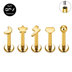 Piercing de titanio G23 para hombre y mujer, joyería chapada en oro, varias formas, estrella, Luna, relámpago, hueso del oído