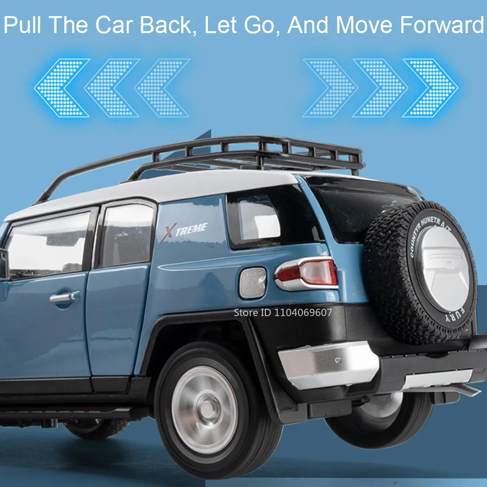 1:24 FJ Cruiser Miniature Model Toy Cars Alloy Diecast Off-road Vehicles Sound Light Doors Opened Pull Back Car Toys Kids Gifts