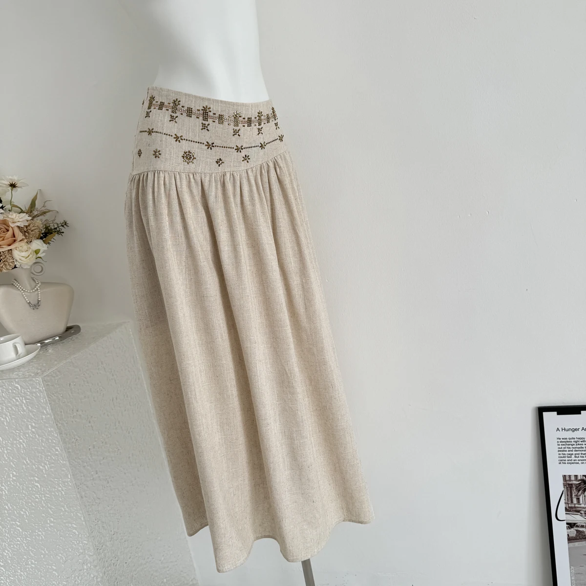 موجة عطلة الكاكي ألف خط تنورة صغيرة المرأة الصيف فستان رقيق منخفضة الخصر تنورة طويلة عطلة ريترو ستايل الرقص اللاتينية جودة عالية