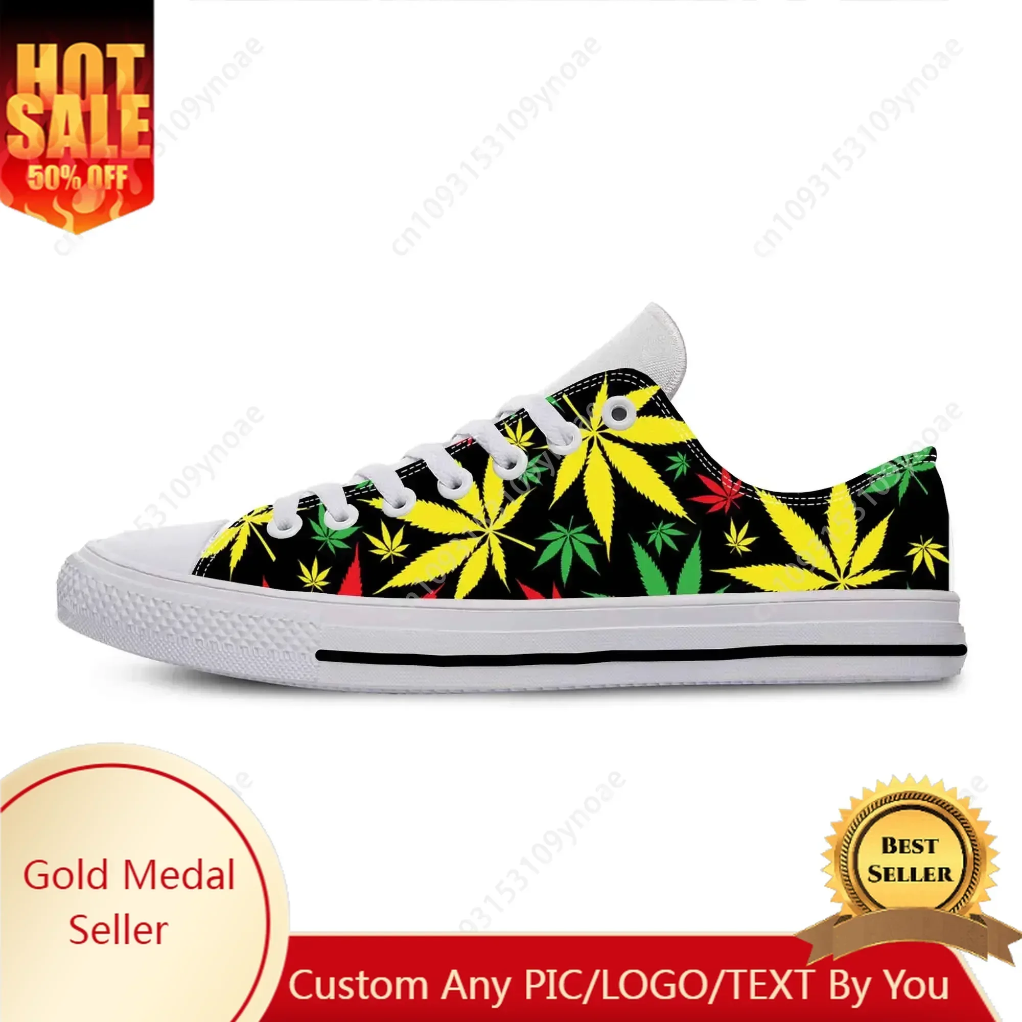 Hot Summer Reggae Rasta Leaf Weed Pot Rastafarian Marijuana Made Casual  Cloth Shoes Low Top Men Women Sneakers Low Board