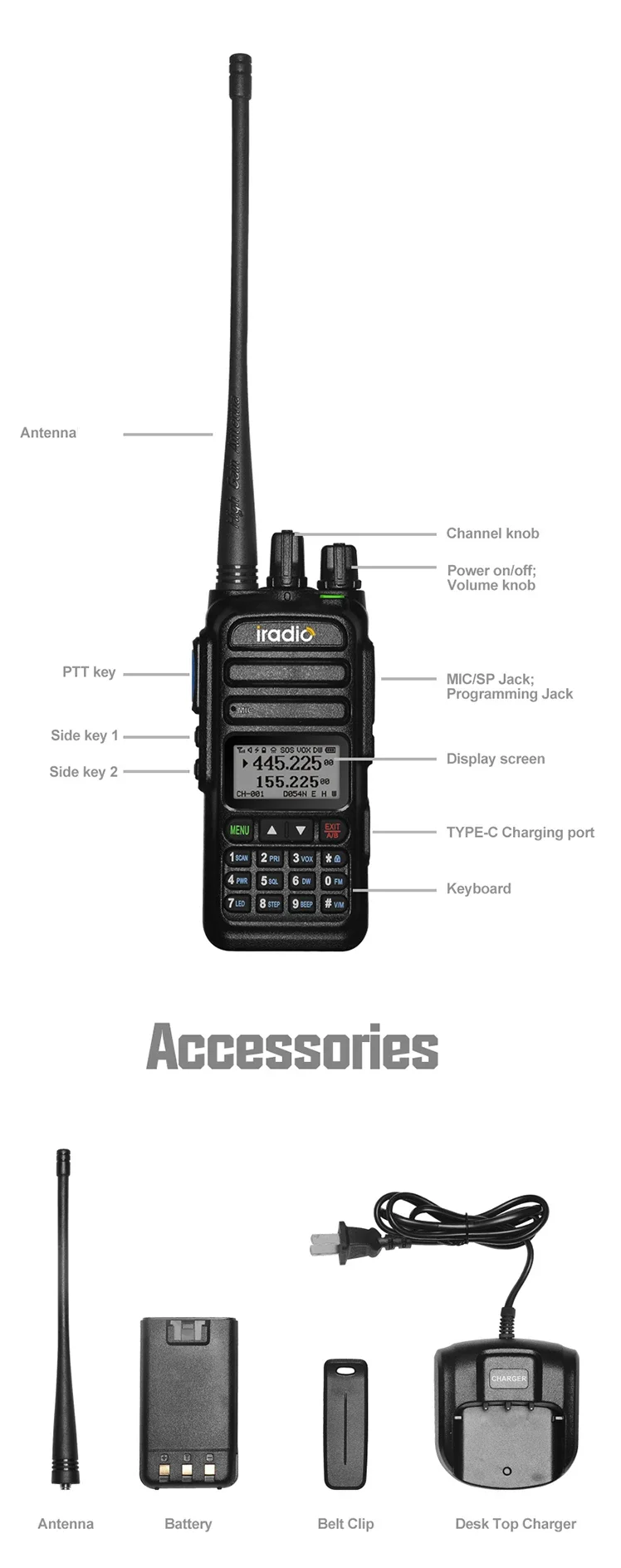 iradio UV-83 اسلكية تخاطب WALKI TALKI baofeng رباعية الموجات عالية الطاقة CB راديو Vhf Uhf CB هام راديو ترقية من UV-82 Radio4.5