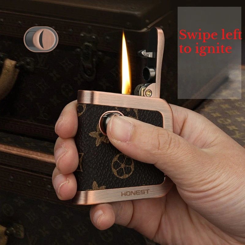 

High-end Vintage Leather Retro Creative Personalized Open Flame Lighter Trendy Men's Gift Smoking Accessories Cigarette Lighter
