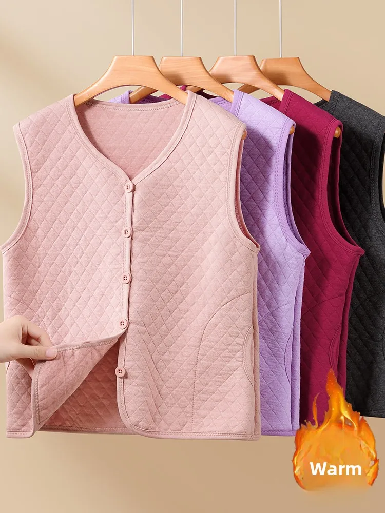 

Warm Cotton Lined Vest Loose Inner Wear Cold Proof Large Size V-Ne Color Mommy Winter Faion Versatile Clothing