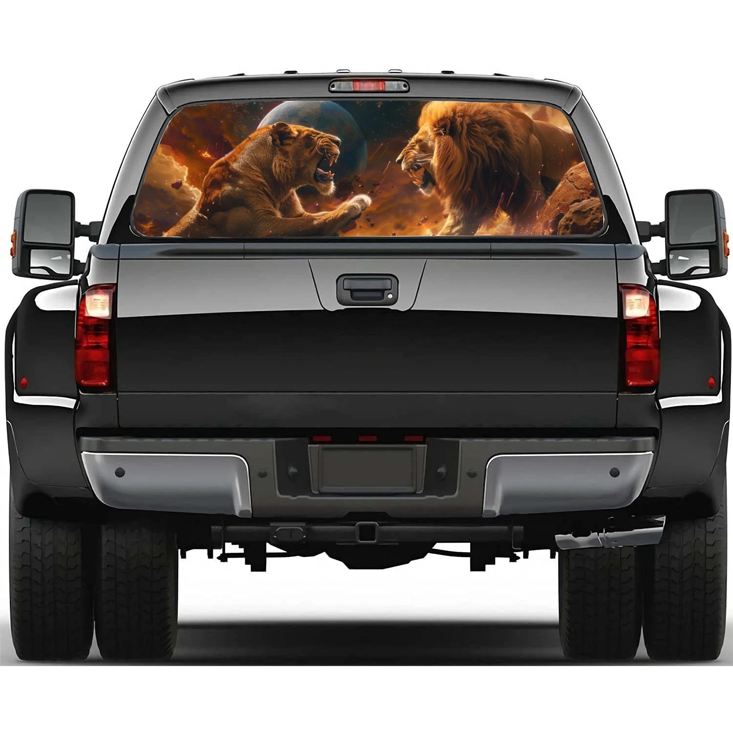 

Two Powerful Lions Battle Car Rear Window Decal Fit Pickup,Truck,Car Universal See Through Perforated Back Window Vinyl Sticker