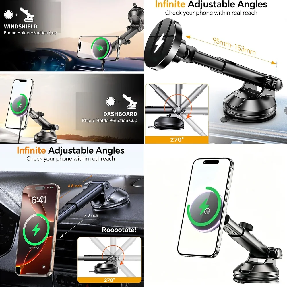 Top Electronic Accessories Trend Wireless Car Charger Magnetic Windshield Car Phone Holder Consumer Electronics Trending Product