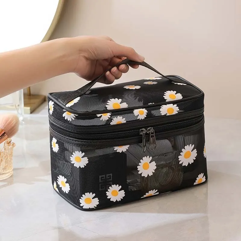 Travel Makeup Bag Printed Zipper Mesh Cute Transparent PVC Portable Makeup Bag Storage Wash Bag Waterproof