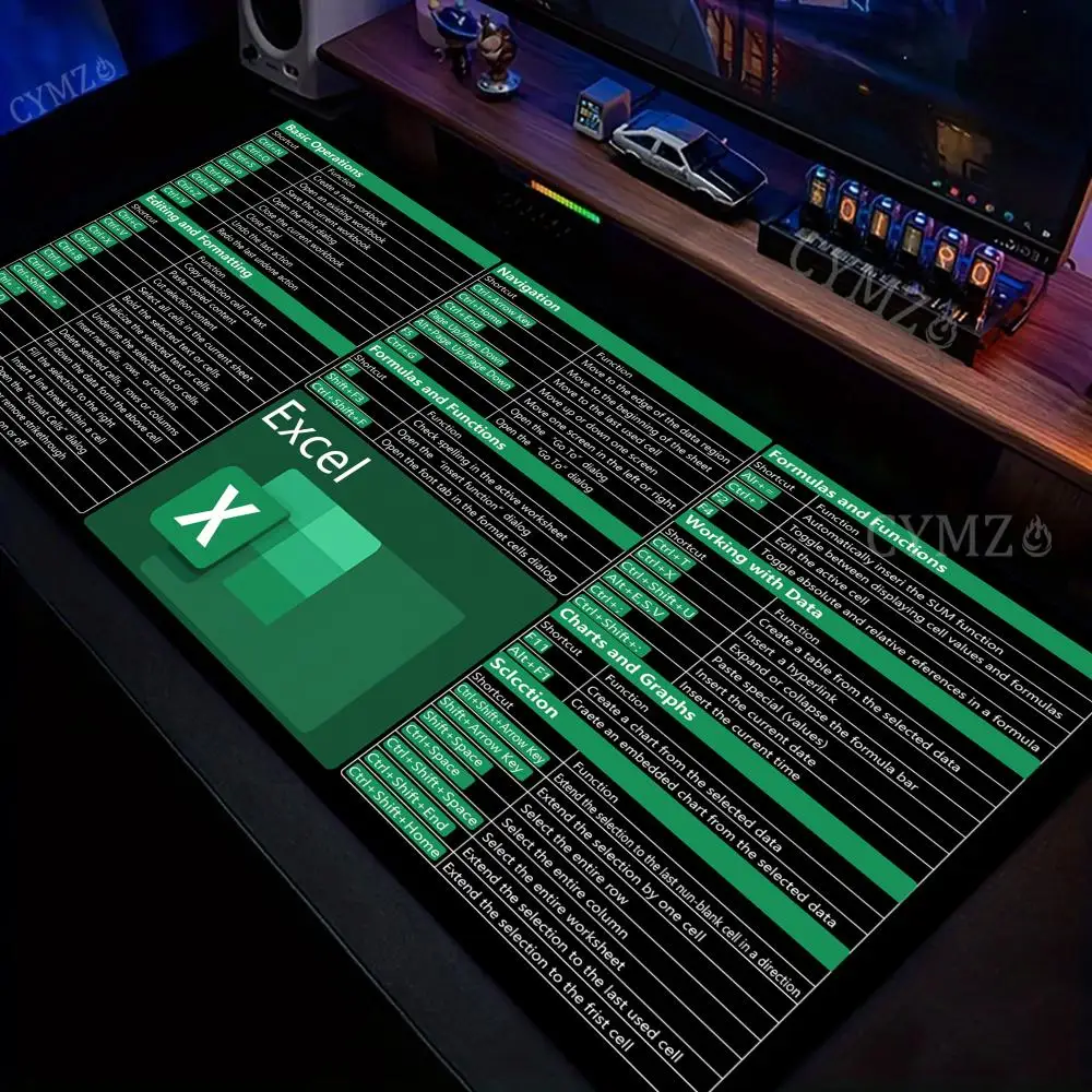 مفاتيح اختصار طاولة Excel HD طباعة ماوس الوسادة حصيرة مكتبية مطاطية مضادة للانزلاق ملحقات مكتبية متينة لوحة المفاتيح منصات سطح المكتب لوحة الماوس