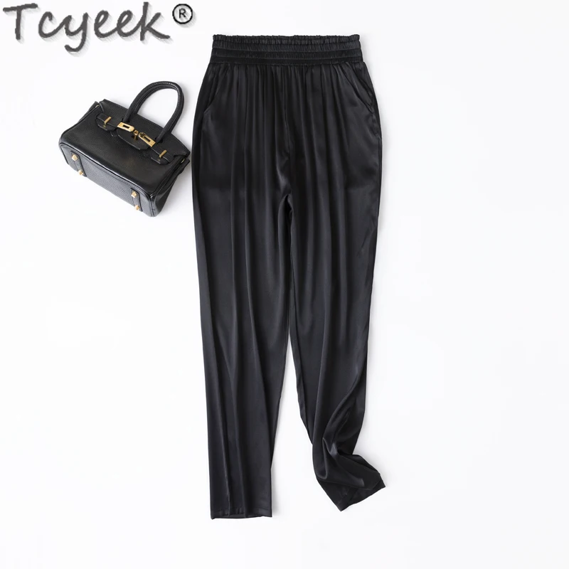 

Tcyeek 93% Mulberry Silk Elegant Women's Pants Harem Pants Women Summer Clothes Casual Woman Trousers Ankle-length Pants 2024