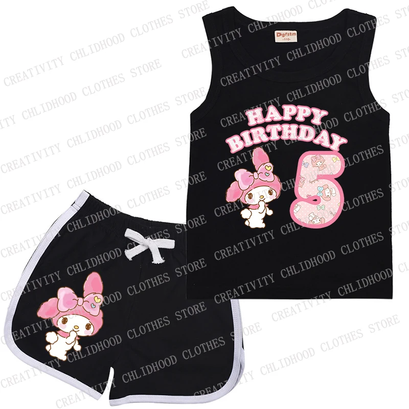 Melodys Children Sports Suit Number 123456789 10 11 12 13 14 Kids Vest & Shorts Cartoon Casual Clothes Sleeveless Girl Boy Sets