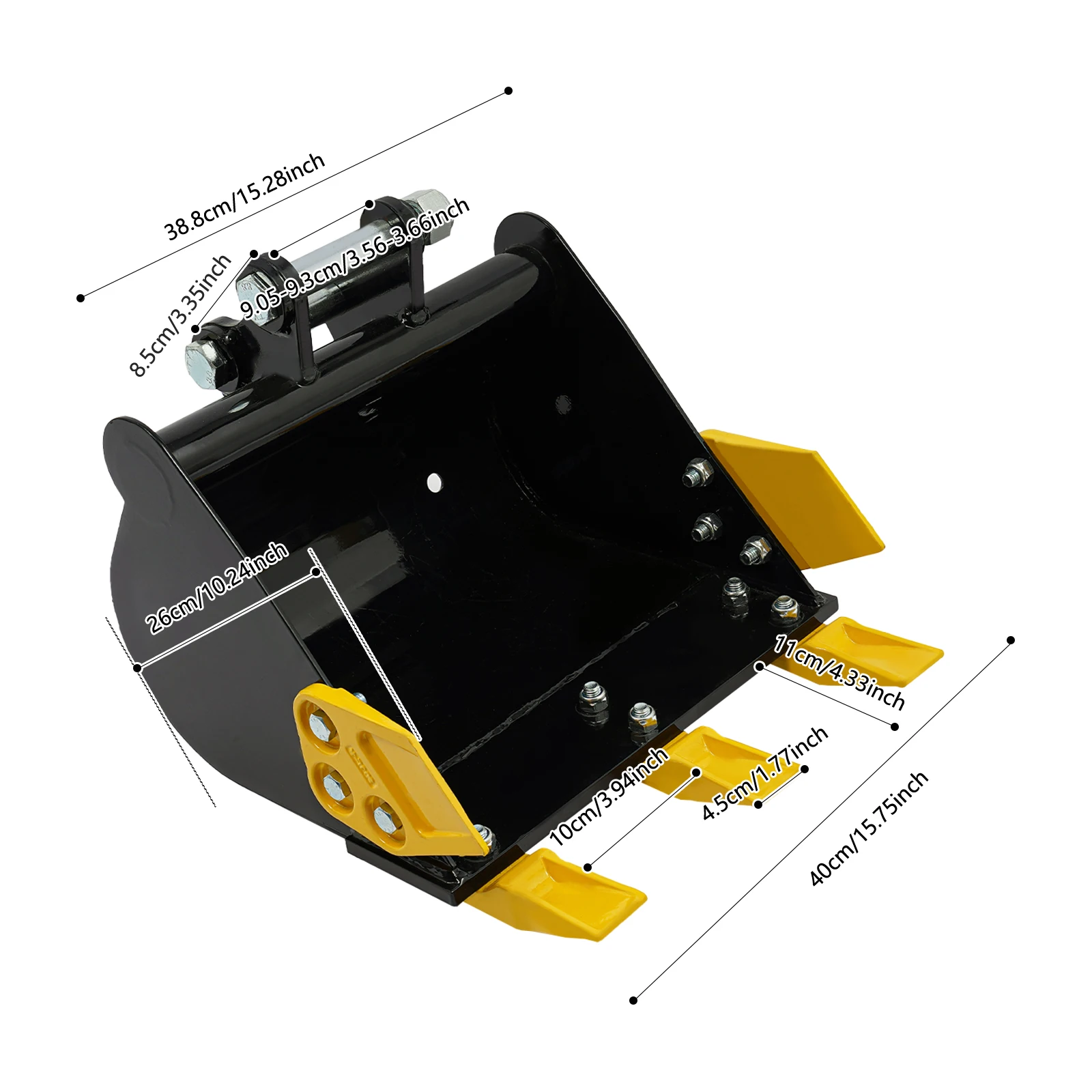 

15.75*10.24 in Black& Yellow Mini Excavator Digging Bucket Attachments with Metal Teeth for Digging Ditches, Material Handling