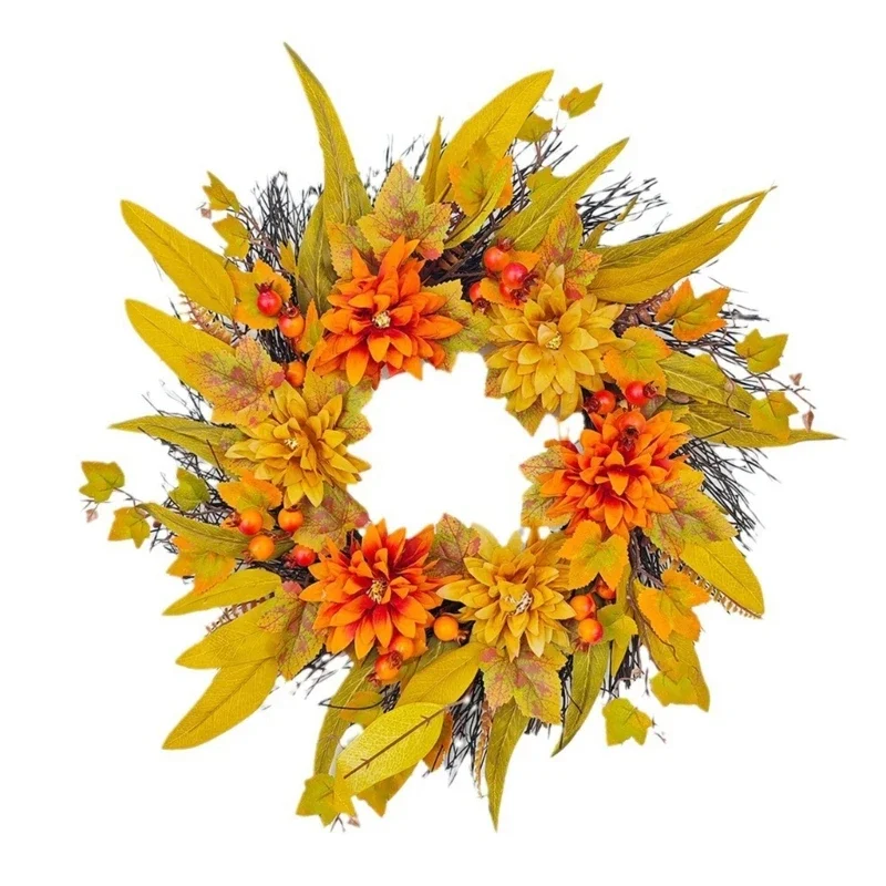 

20inch Artificial Flower Wreath Maple Leaves Wreath for Front Door Wall Thanksgiving Party Farmhouses Home Decorations