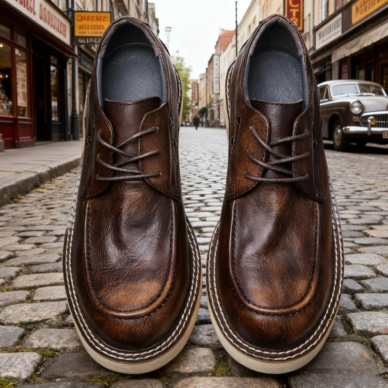 Vintage Genuine Leather Shoes for Men Fashion Sneakers Luxury Designer Male Breathable Platform Tooling Shoes Zapatos De Hombre