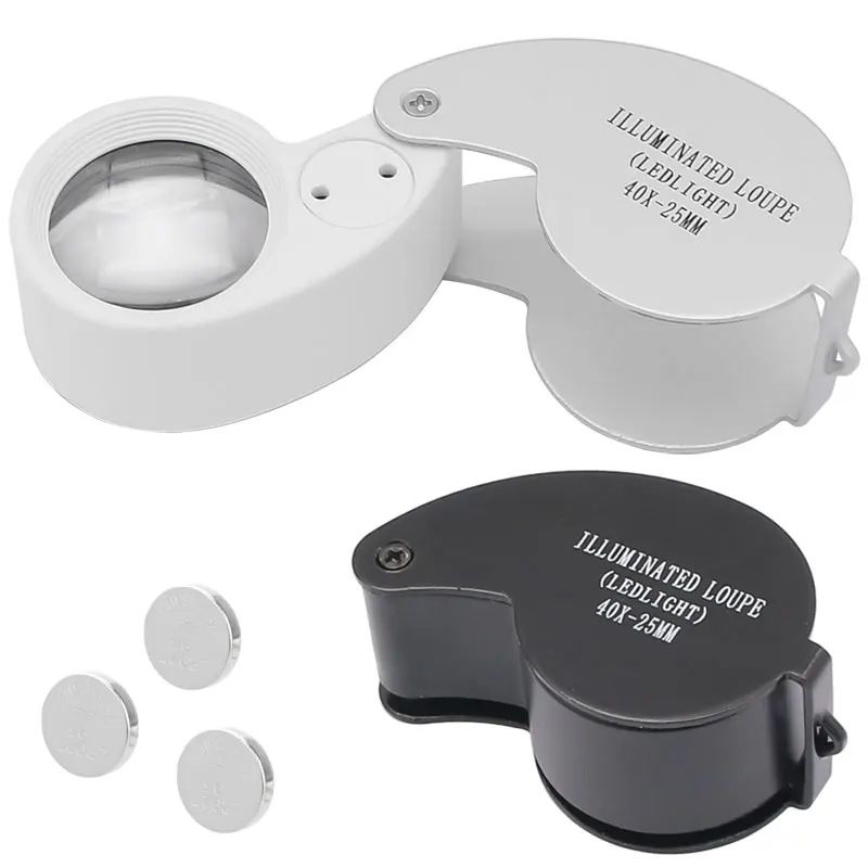 40X MINI Jewelry Magnifying Glass 2 LED Foldable Magnifier Lens Diameter 25mm Pocket Illuminated Loupe for Jade Appreciation