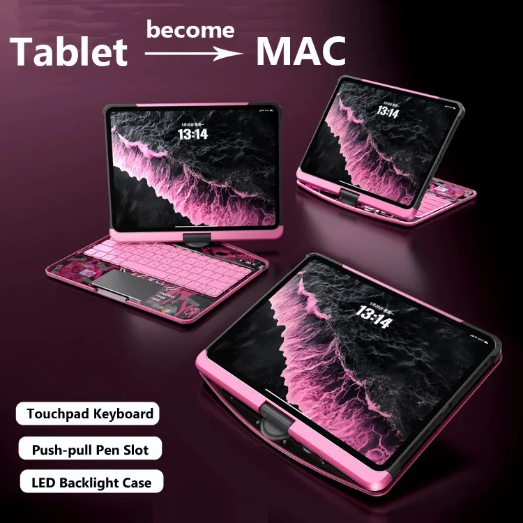 

Keyboard with Case for Huawei MatePad Air 12 Inch 2025 LRT-W00 Air 12" 2024 Transparent Crystal LED Backlit Flip Tablet Keyboard