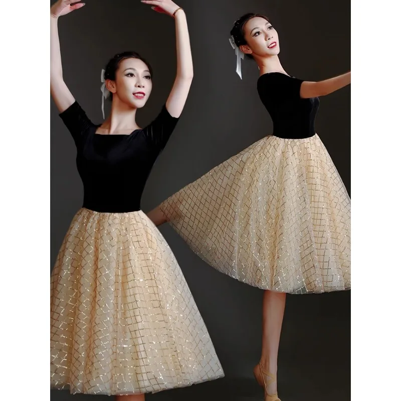 2024 New Dance Performance Dress Women's Yarn Skirt Minimalist Ballet Adult Performance Dress Art Exam Practice Dress