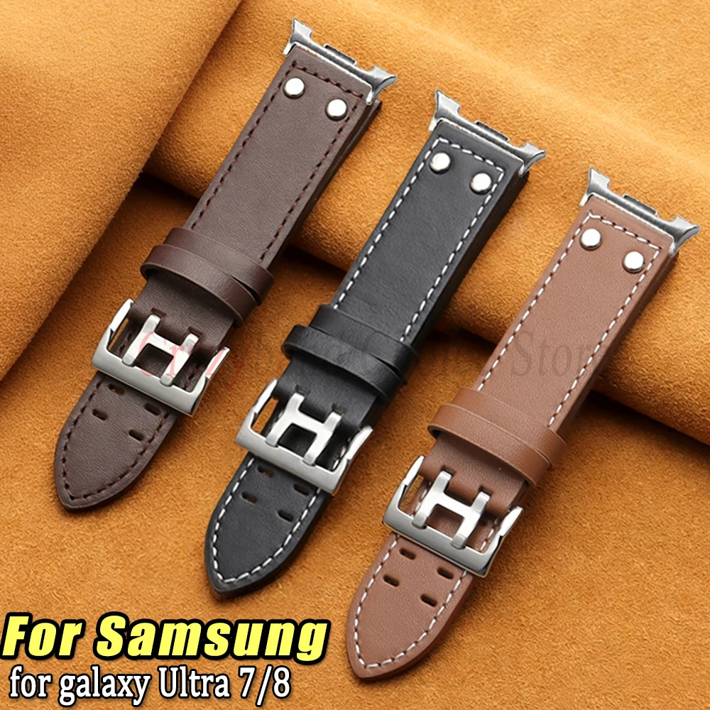 No Gaps Genuine Leather Strap for Samsung Watch 8 Classic 46mm Business Men Band for Galaxy Watch 8 44mm 40mm Wrist Accessory