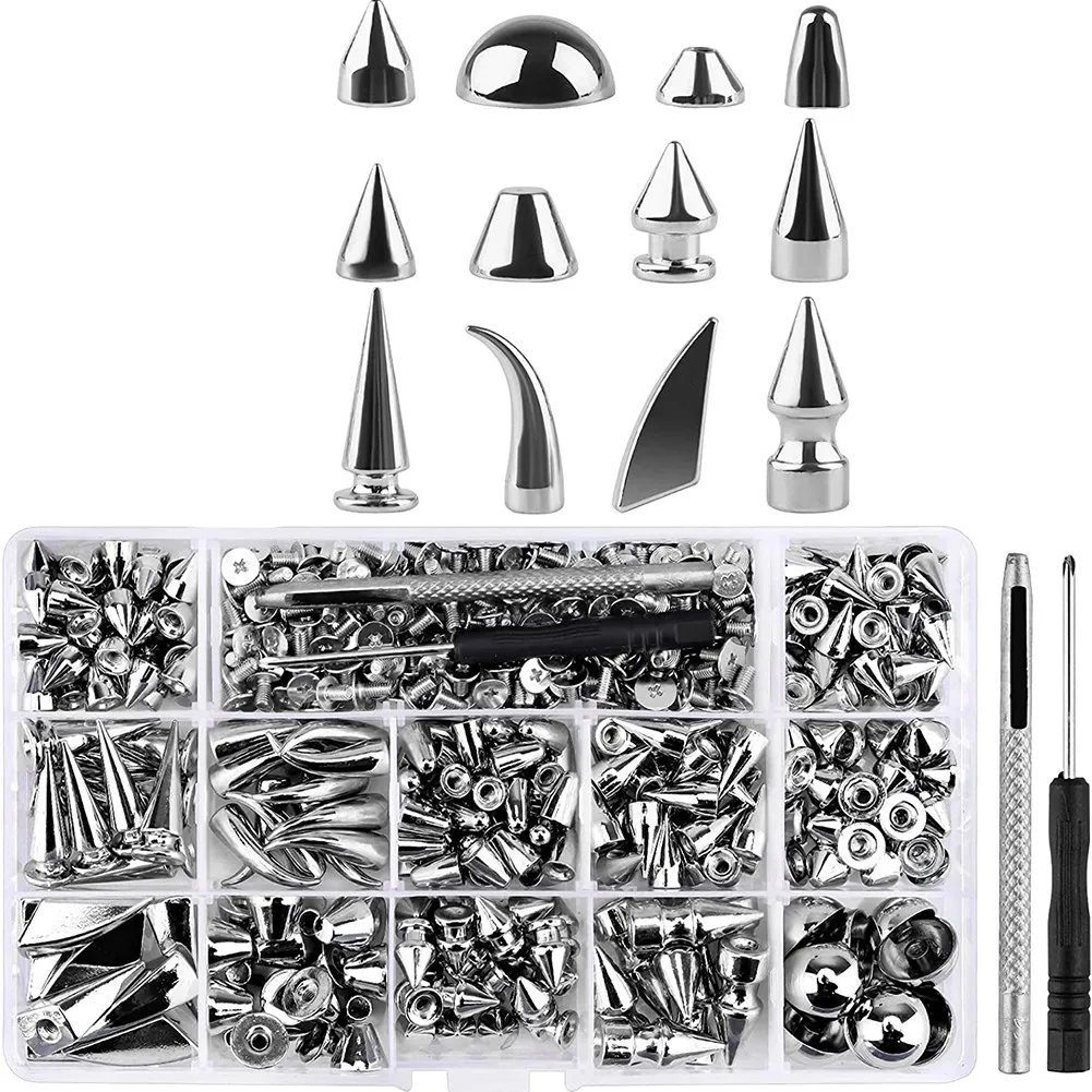 2025 Trend 270Set Spikes And Studs,Mixed Shape Punk Spike Rivets Metallic Cone Screw Back Studs With Install Tool For Leather Cr
