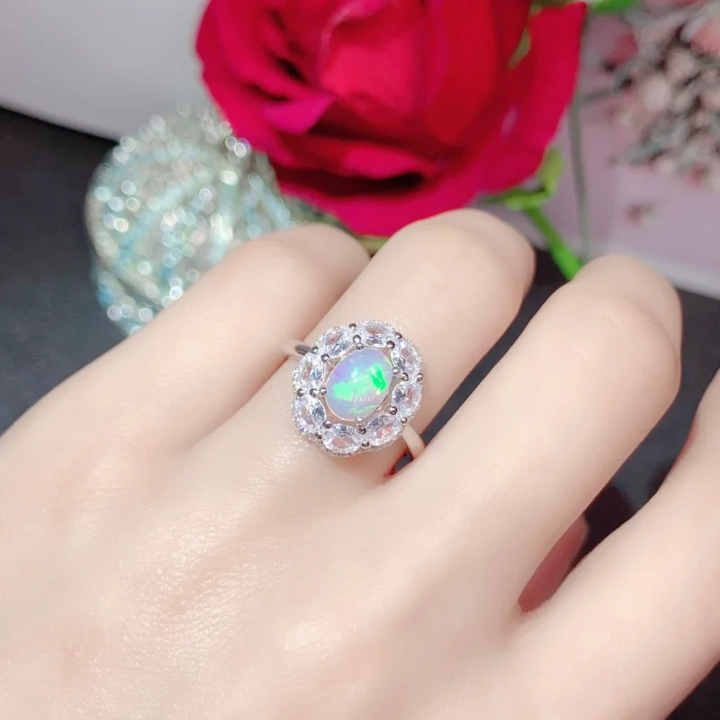 

Natural Opal Set Include Ring and Pendant with Silver 925 6*8mm Fine Jewelry Design for Women Daily Wear