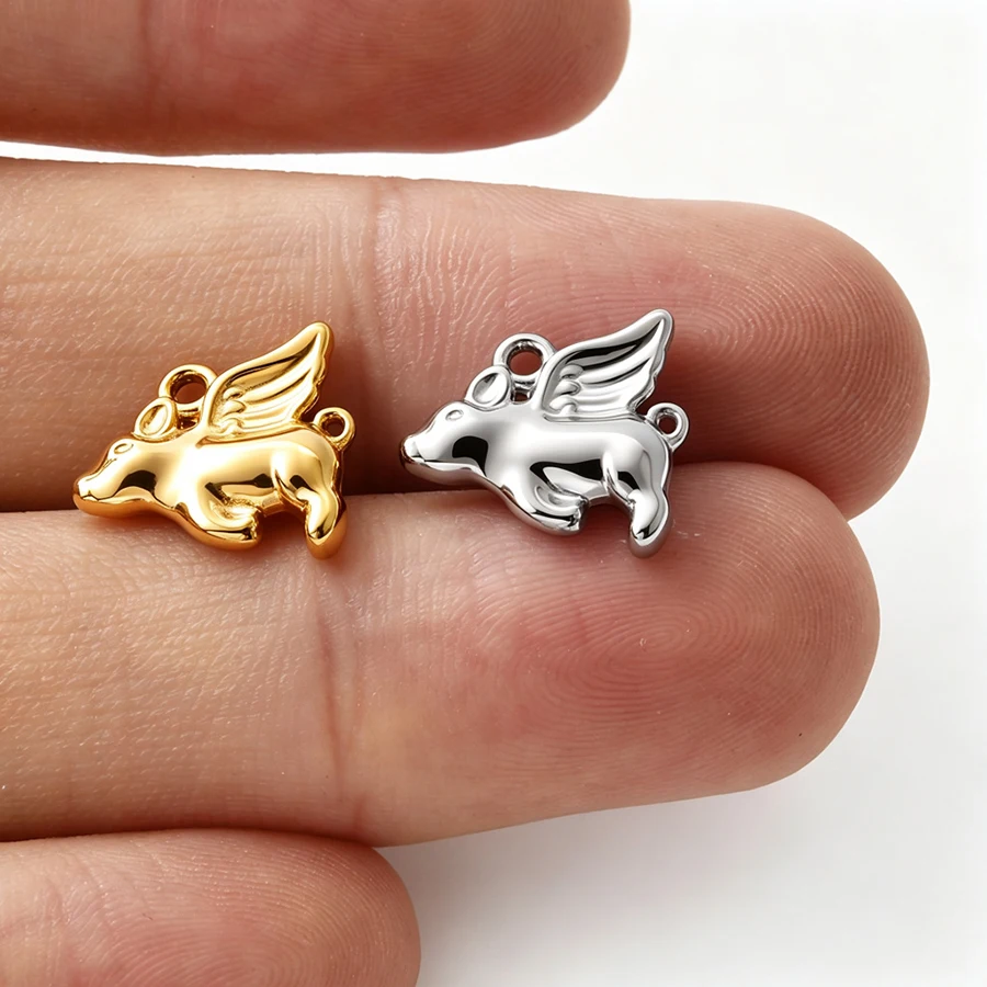 5 Stück Niedliche Tier-Serie Anhänger Hund Vogel Vergoldet 3D Edelstahl Charms für DIY Schmuckzubehör im Ofen Wasserdicht – Detail 2