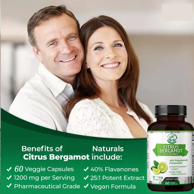 Super natural citrus bergamot 25:1 concentrated extract, 1200mg, 40% polyphenolic flavonoids, 60 vegetarian capsules