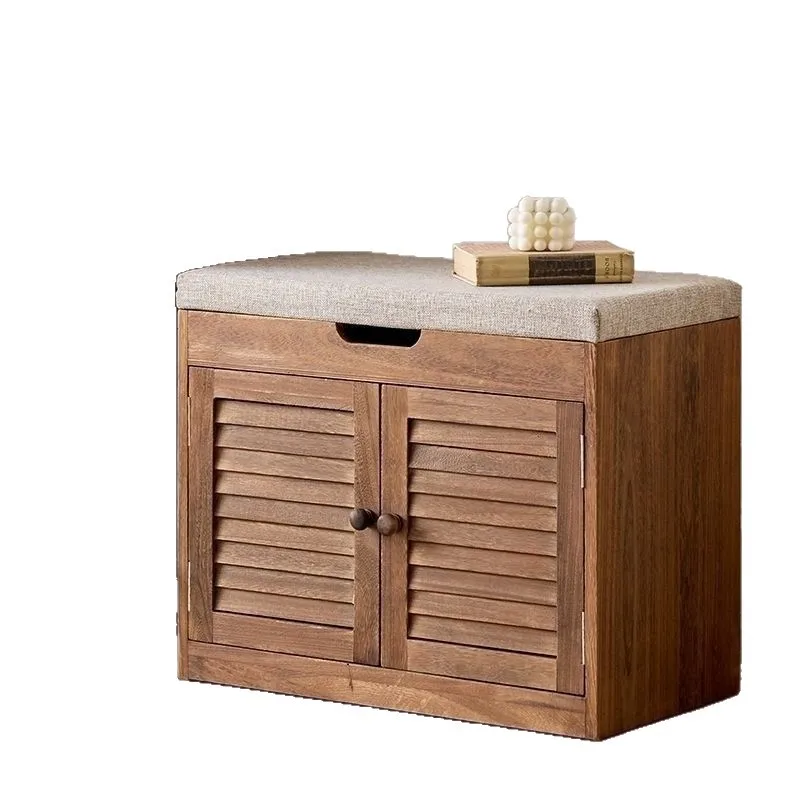 All solid wood shoe cabinet shoe change stool at the door shoe rack can be seated stool small apartment storage