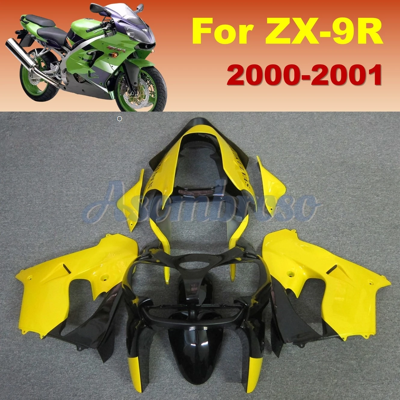 Yellow Black Bodywork set Fairing kit fit For Ninja ZX 9R 2000 2001 ZX-9R Body Cowling ZX9R ZXMT Sportbike Protective cover