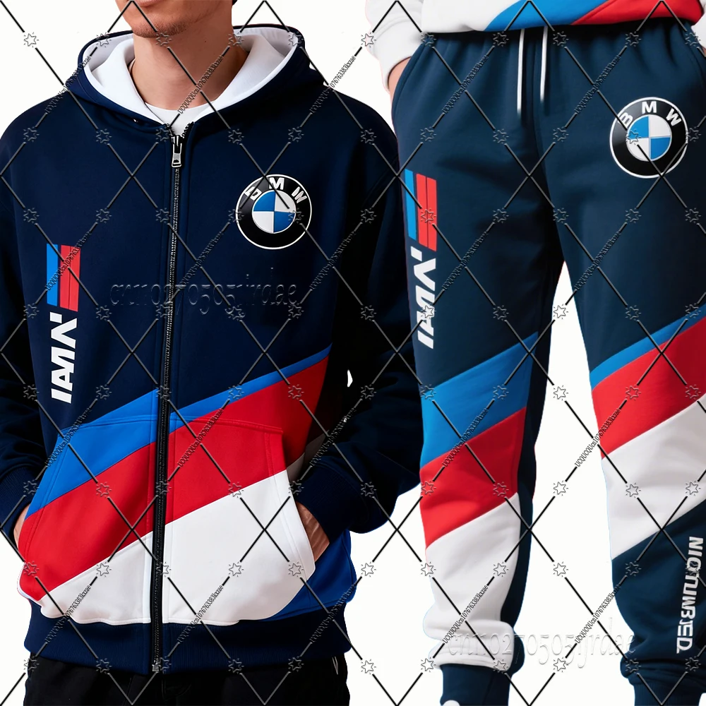 

Осень-зима, новые толстовки на молнии BMW + длинные брюки для мужчин и женщин, спортивные штаны для гонок, мотоциклетные пальто на молнии BMW, рождественские подарки