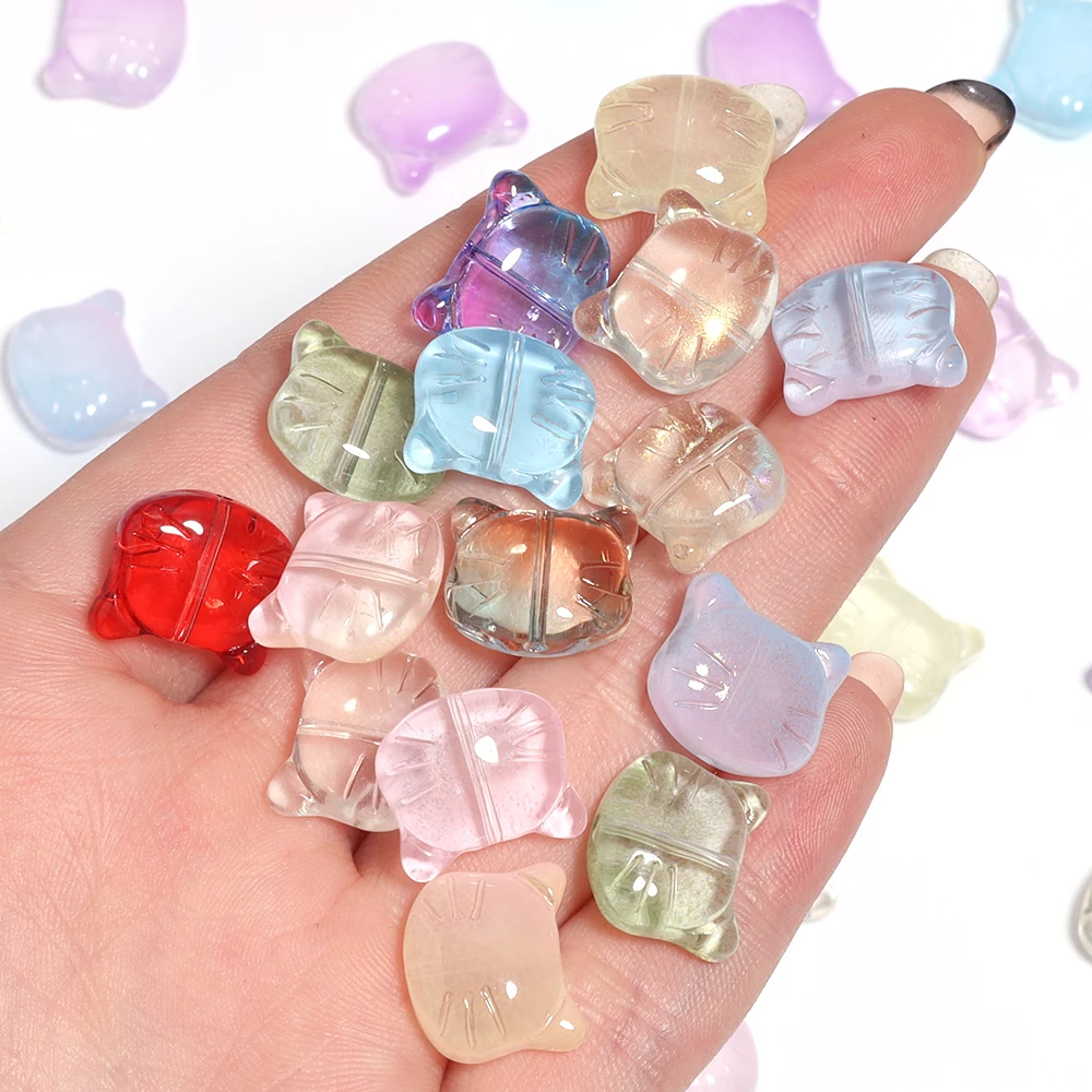 30pcs/lot Glass Cat Head Beads Colorful 12x14mm Lampwork Czech Beads Charm Loose Beads For DIY Jewelry Making Accessories