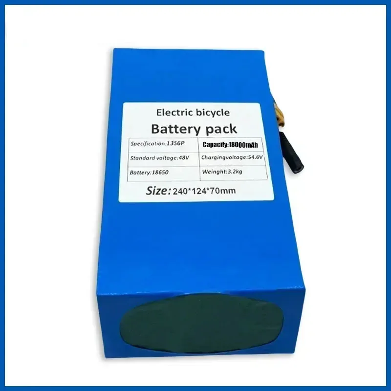 Batterie lithium-ion 13s6p, 48V, 38Ah, 18000mAh, 2000W, BMS 50A intégré, chargeur, panneau en fibre ondulée