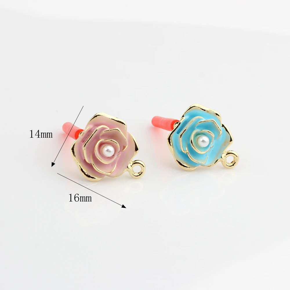 Pendientes de Base de flores de esmalte de moda de aleación de Zinc, conector para pendientes de gota DIY, accesorios para hacer joyas, 6 piezas por lote