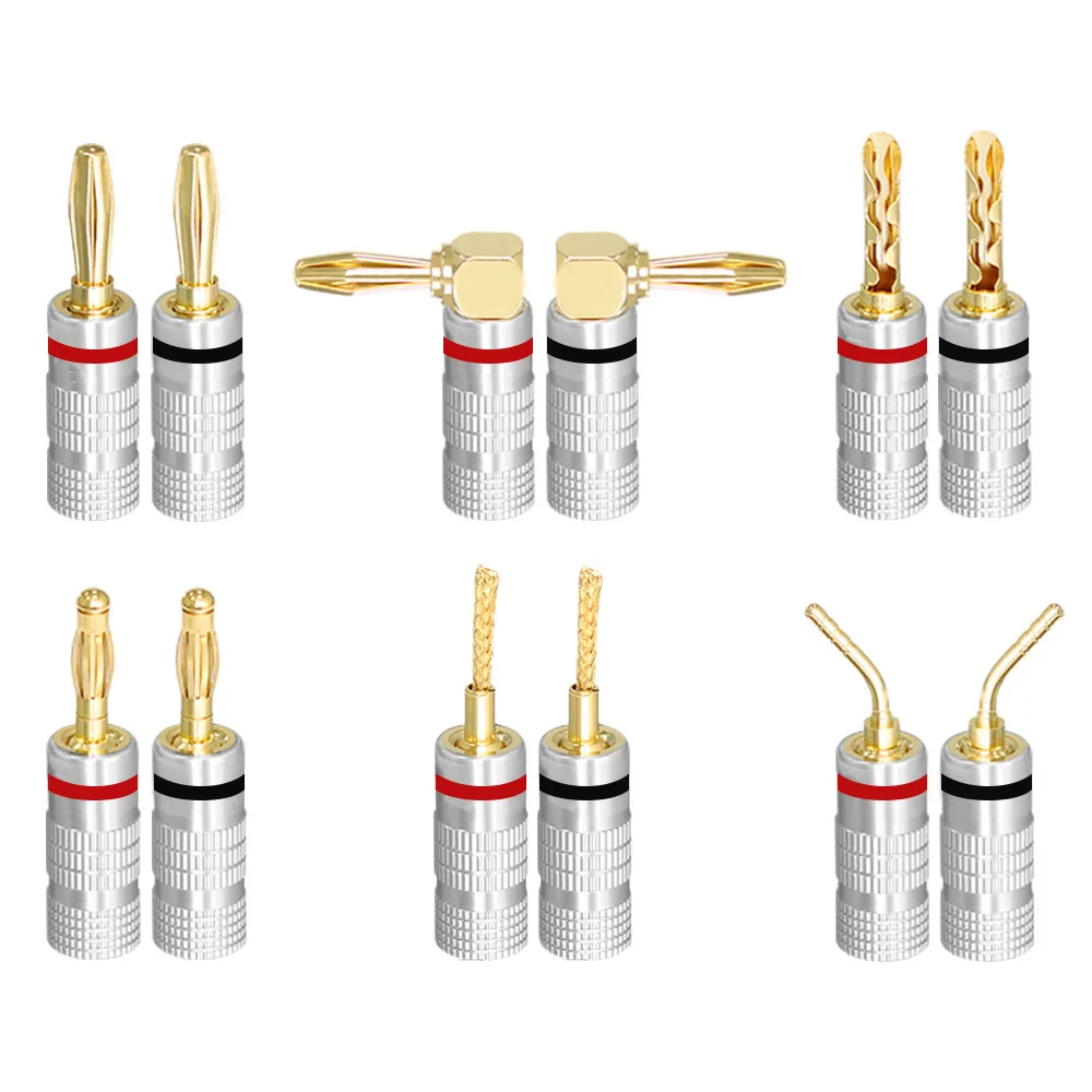 Musical Sound Banana Plugs Open Screw 24K Gold Plated Audio Jack Connector for Speaker Stereo Cable Hifi Speaker Banana Plugs