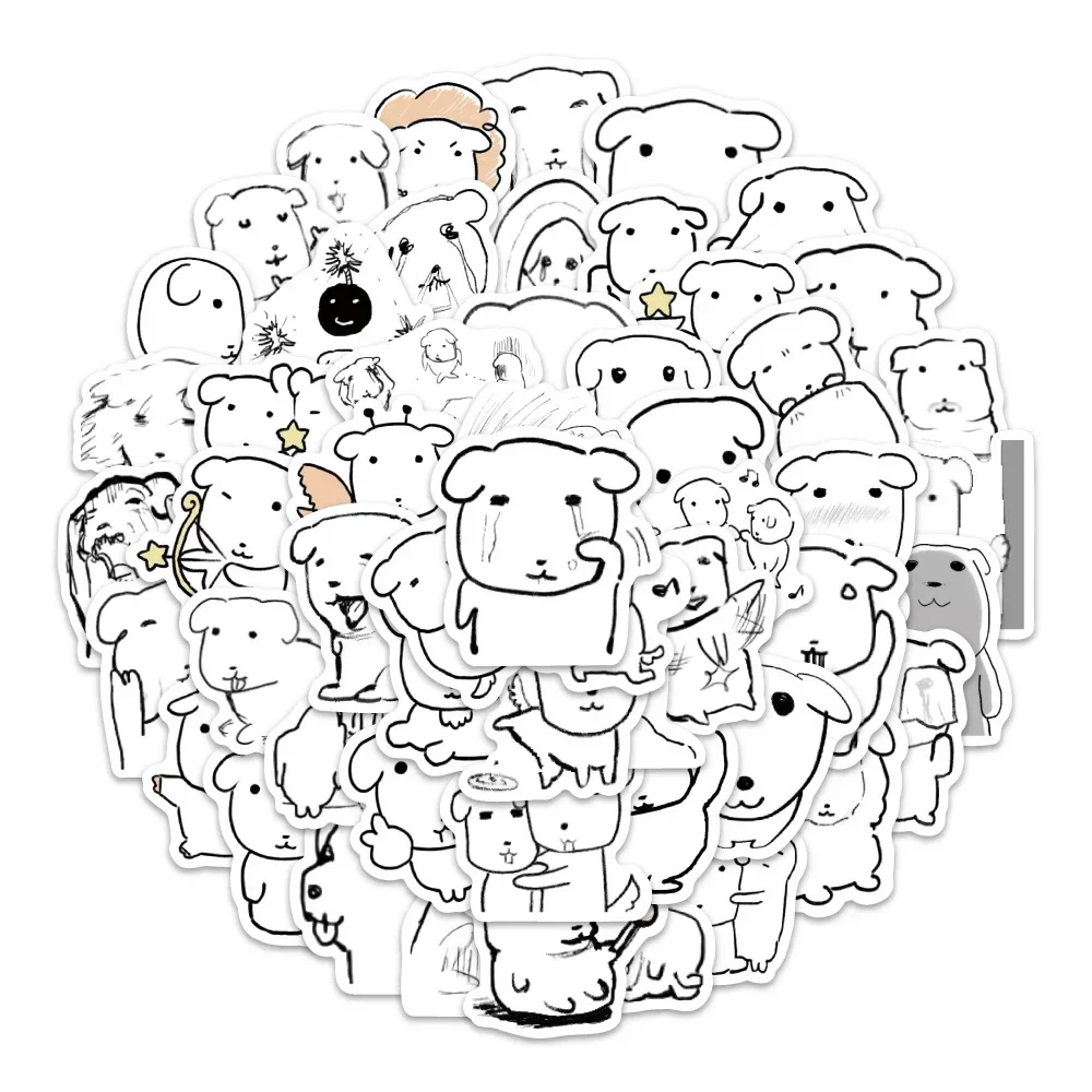 100pcs Cartoon Cute White Lines Funny Puppy Expression Stickers for Decorating Bottles Computers Suitcases Waterproof Stickers