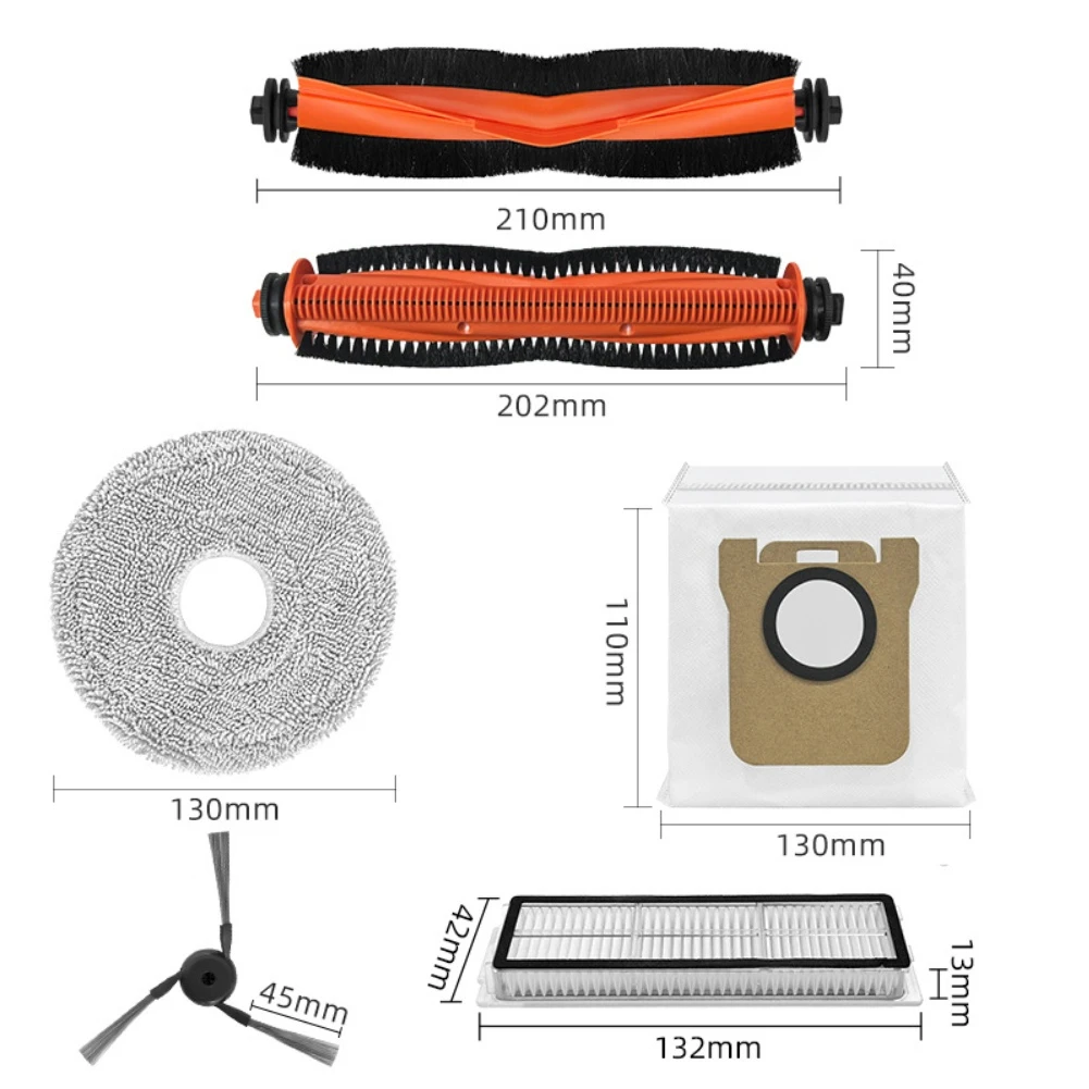 

Комплект для замены запчастей для робота-пылесоса Xiaomi 5 Pro OV21GL: основная щетка, боковые щетки, салфетки для уборки, HEPA-фильтры и мешки для сбора пыли.